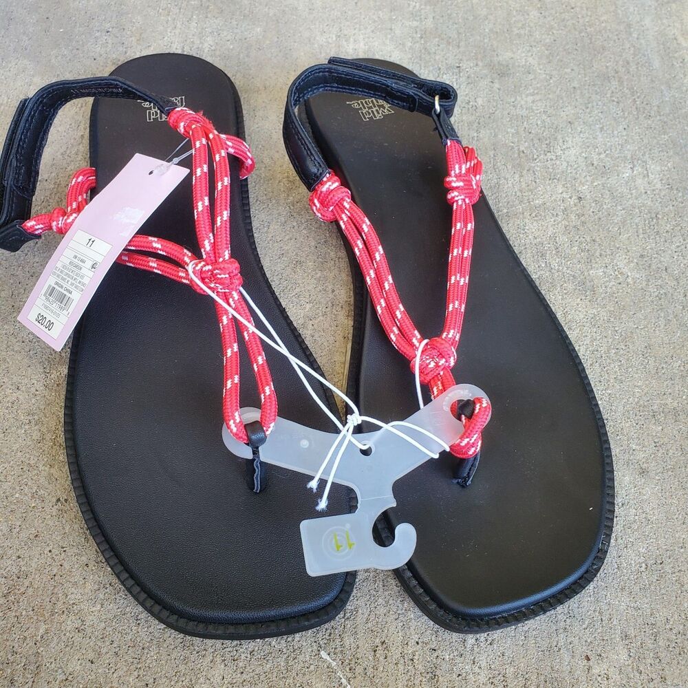 Wild Fable Womens Red Rope Strappy Thong Sandals Black Slingback Flat Size 11
